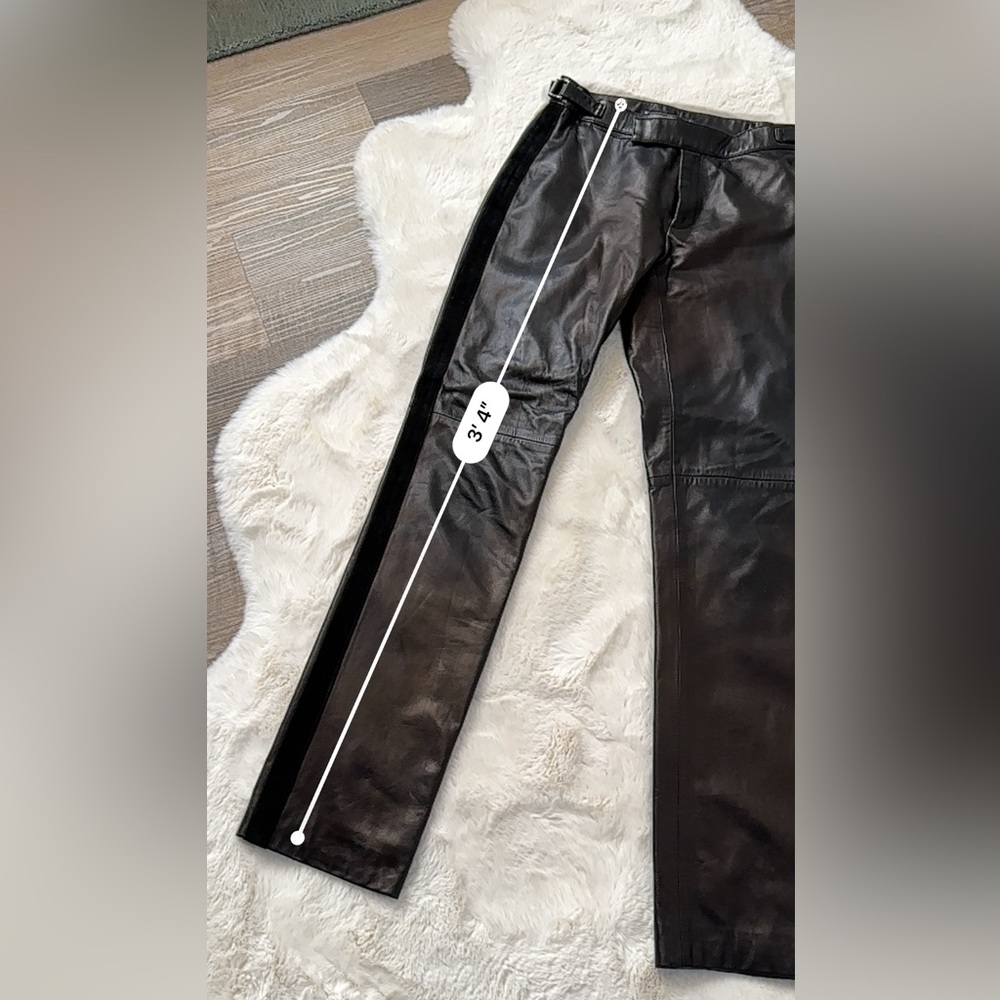 Ralph Lauren espresso brown (almost black)  leather pants with suede trim - Picture 9 of 11